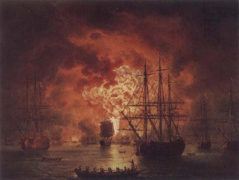 Jakob Philipp Hackert The Destruction of the Turkish Fleet in Chesme Harbour France oil painting art